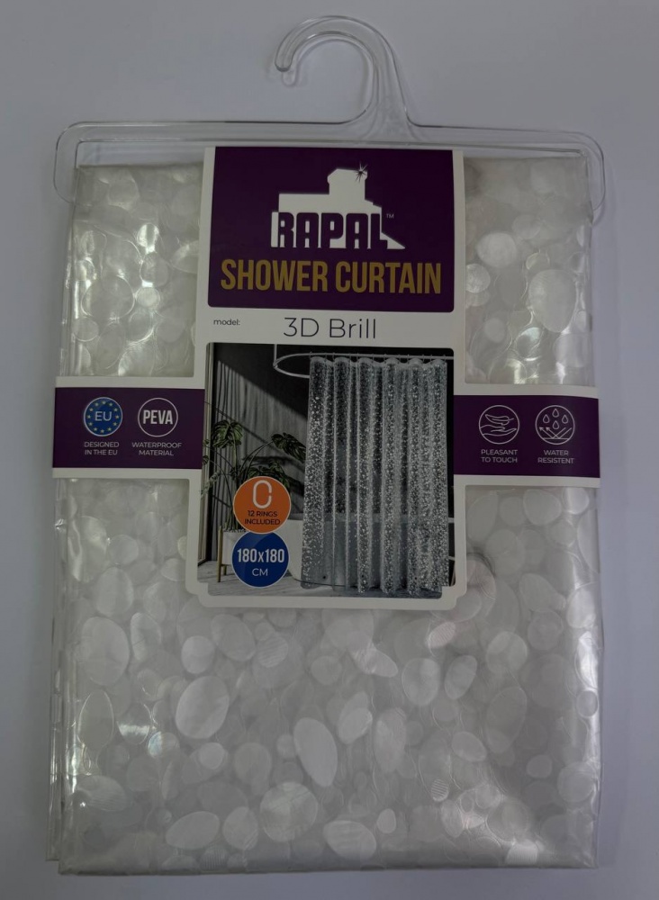 Шторка для ванны Rapal 3D Brill, 180х180 см