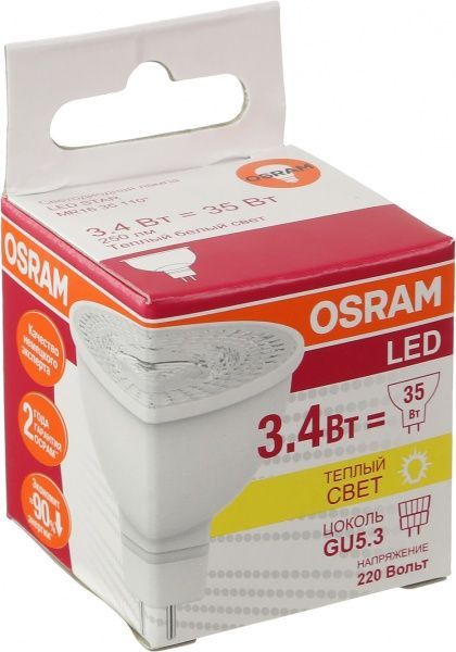Лампа світлодіодна Osram 3,4 Вт MR16 прозора GU5.3 220 В 3000 К 4052899981164 