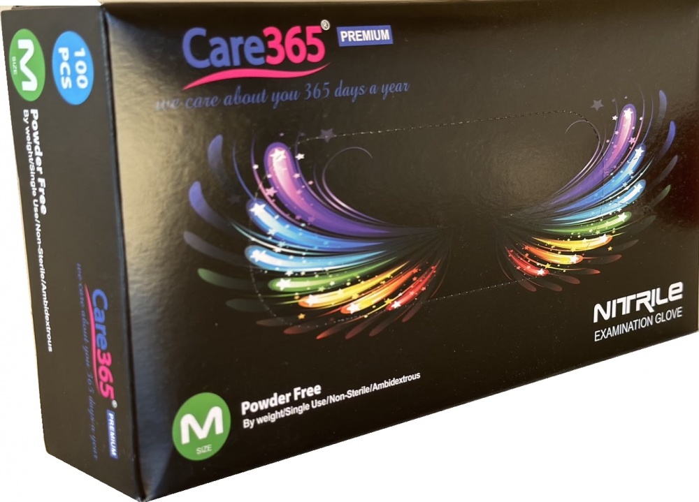 Рукавички медичні Care365 одноразові нітрилові чорні р. 8 (M) 100 шт./уп.