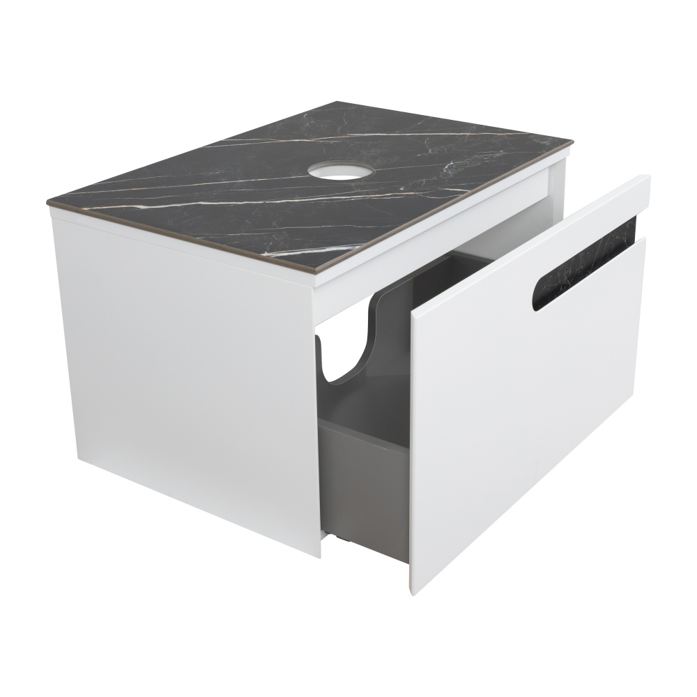 Тумба под умывальник Aqua Rodos OSTIN белый мат со столешницей керамогранит Namibia Black 70 см