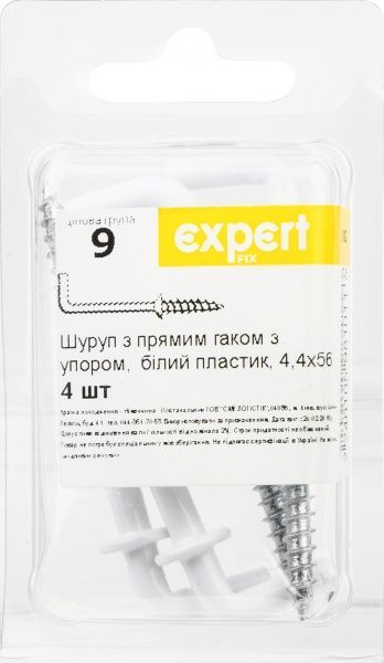 Шуруп універсальний с L-крюком 4,4х56 мм 4 шт белый EXPERT FIX