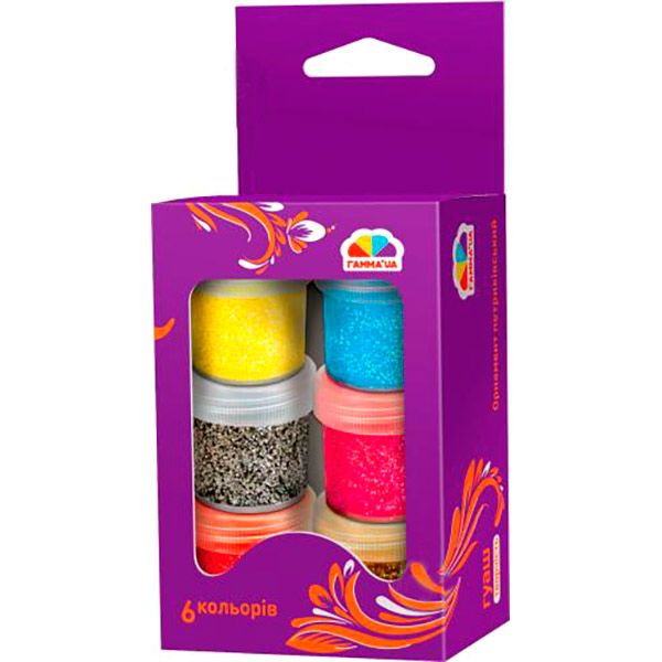 Гуашь краски гуашевые 6 цветов, 60 мл, с блестками Гамма UA