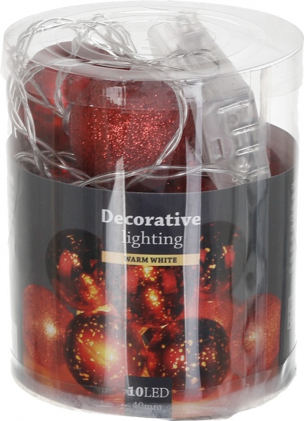 Электрогирлянда линейная с шариками красные встроенный светодиод (LED) 10 ламп 2 м 