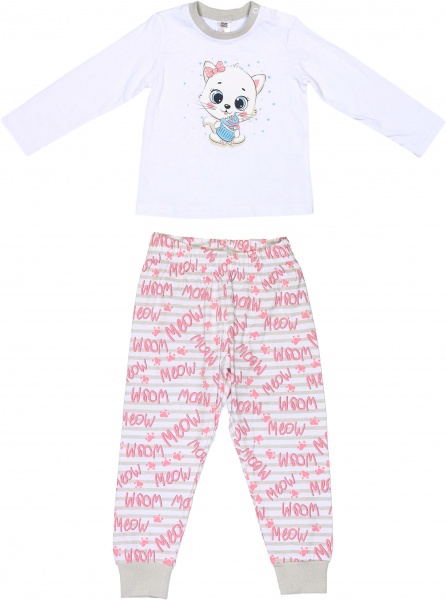 Піжама для дівчаток Funtime із довгим рукавом р.116 білий із рожевим 