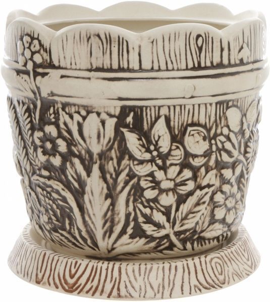 Горшок керамический Поляна круглый 14л бежевый с рисунком 