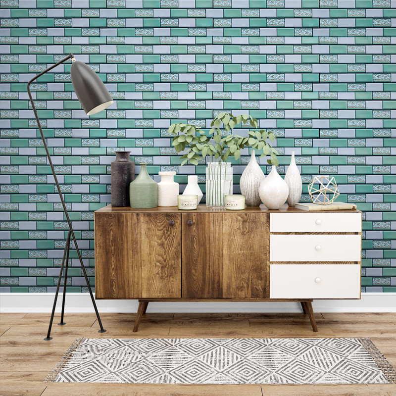 3D-панель с ПВХ Sticker Wall кирпич зеленый орнамент 960х480х4 мм (1429)