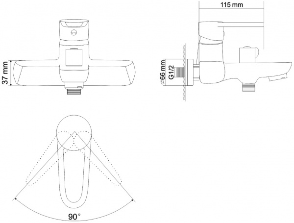 Смеситель для ванны RJ Kink RBZZ003-3