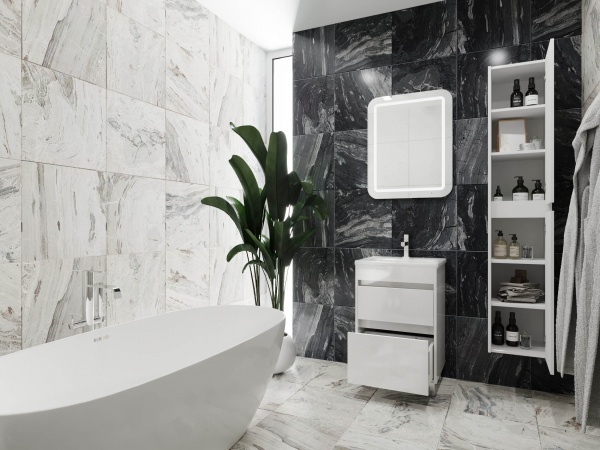 Тумба підвісна ЮВЕНТА Тумба Luton - 55 білий з умивальником Soft-55