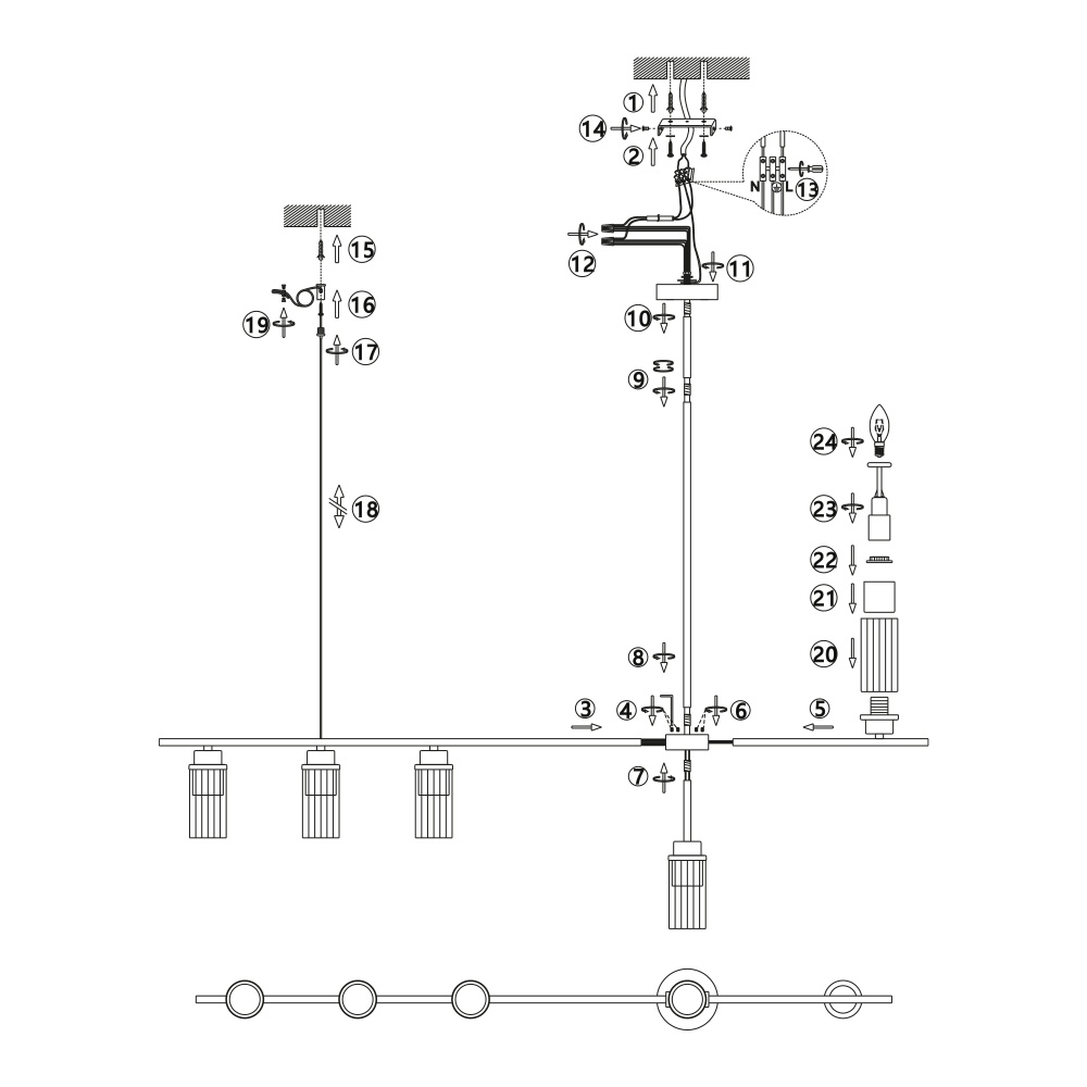 Люстра Miorro Scala 1135х100х790 мм 5x40 Вт E14 чорний 51-311-071