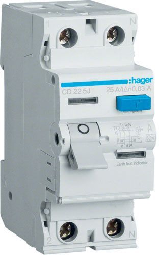 Диференційне реле Hager 2x25 A 30 mA A 2м CD225J