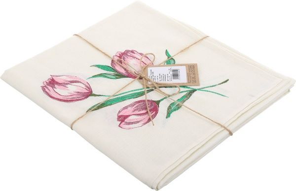 Скатерть «Тюльпаны розовые» 1083-18/00 140x180 см льняной Эдельвика 