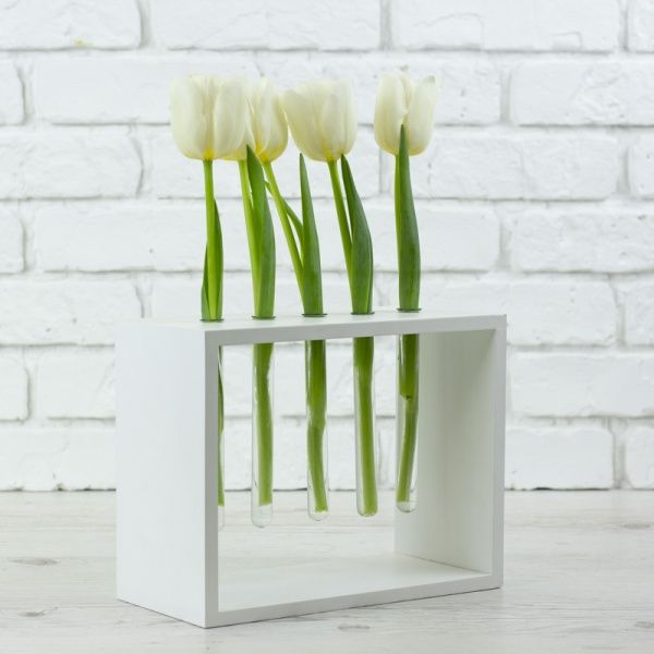 Ваза декоративная на 5 пробирок 60х180х110 мм белая Стеклоприбор