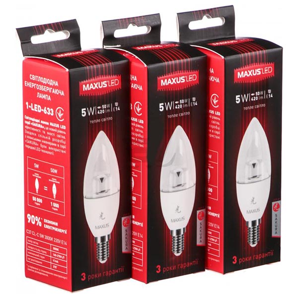 Лампа LED Maxus Sakura C37 CL-C 5 Вт 3000K E14 2+1 шт
