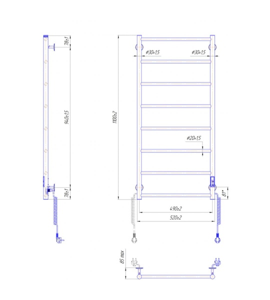 Рушникосушарка електрична Mario Класік F НР-I 1090х530/75 TR K