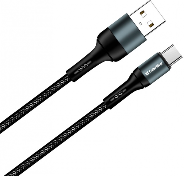 Кабель ColorWay USB - Type-C (nylon) 2.4 А 1 м черный (CW-CBUC045-BK) 