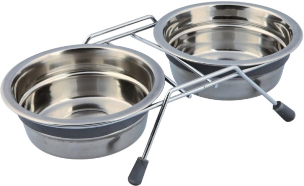 Миска Trixie для котів подвійна на нековзаючій підставці металева 13 см 2x0.45л (25231)