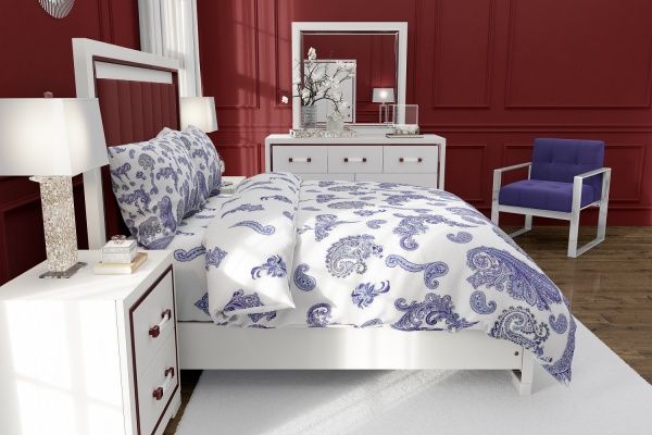 Комплект постільної білизни Розпис 1,5 білий із фіолетовим Rigel 