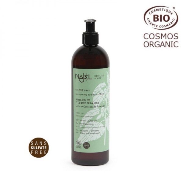 Шампунь органический Najel на основе алеппского мыла 2-в-1 для жирных волос 500 мл