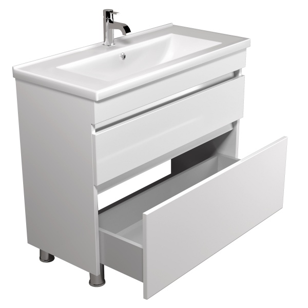 Тумба Мойдодыр Soft White 100 с умывальником Cosmopolitan 100 напольная