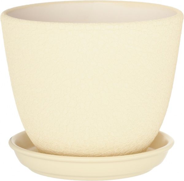 Горшок керамический Ориана-Запорожкерамика Кедр №2 шелк бежевый круглый 2,2л бежевый (019-2-118) 