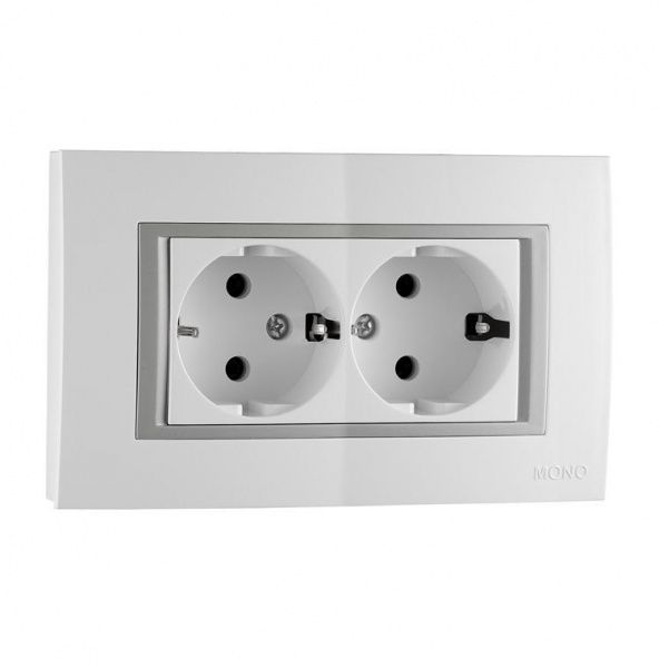 Розетка подвійна із заземленням Mono Monte без шторок без кришки білий 105-010110-120