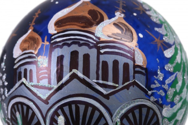 Шар новогодний зимние краски ручной работы стеклянный d 100 мм черный