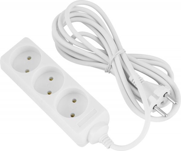 Удлинитель без заземления 3 гн. белый 3 м s042056 