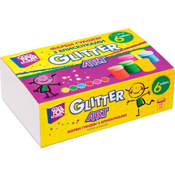 Фарба гуашева Cool For School Glitter з блискітками 6 кольорів