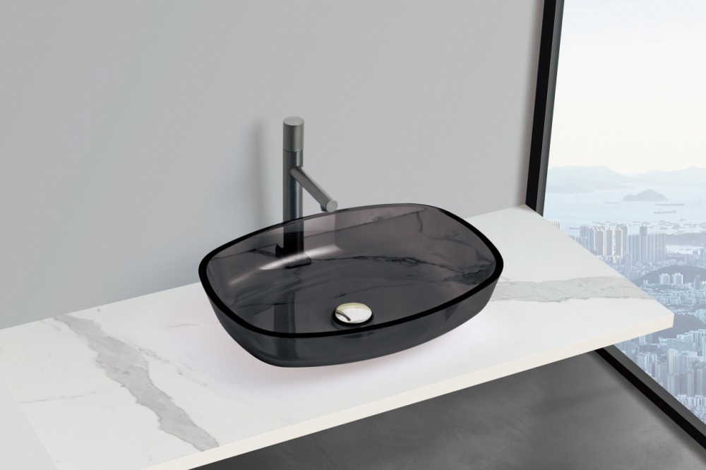 Умывальник EGO стеклянный 54,5х39,5х11 см серый