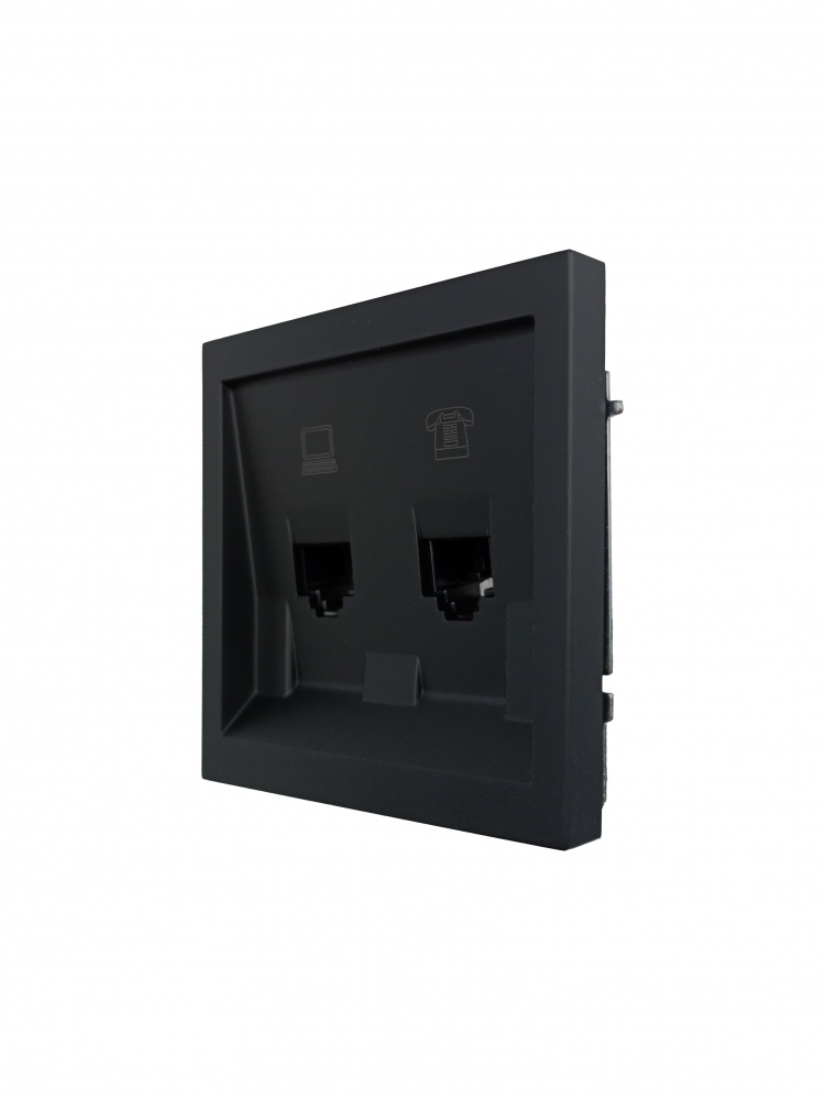 Механізм розетки комп'ютерна + телефонна HausMark Juna IP20 чорний 7041-4288-143