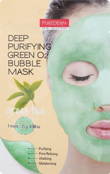 Маска-пінка Purederm Deep Purifying Green O2 Bubble Mask Green Tea 25 мл 1 шт.
