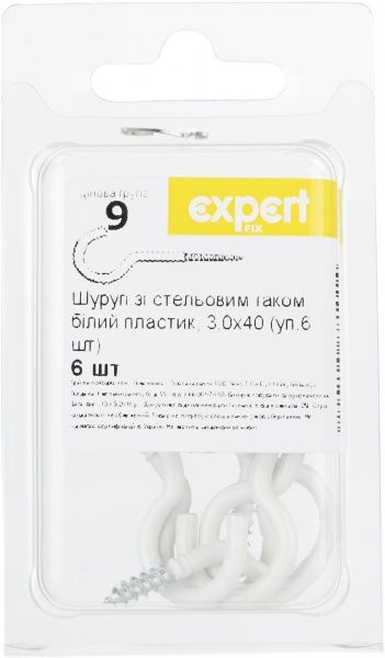 Шуруп универсальный с C-крюком 3x40 мм 6 шт белый Expert Fix