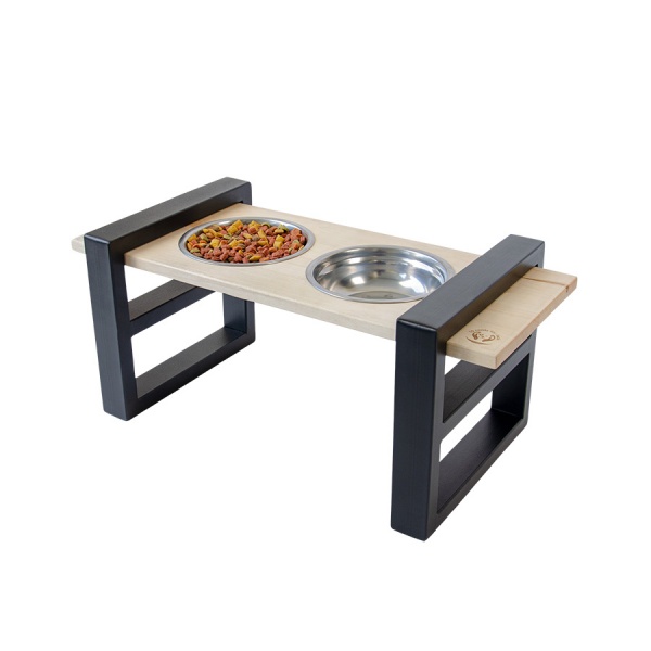 Миска двойная 10 центів для Джека Подставка с мисками от Джека №1 M/L, двойн.,регул., 2*600мл, чорный, метал, дерево, 51*24*14/22см