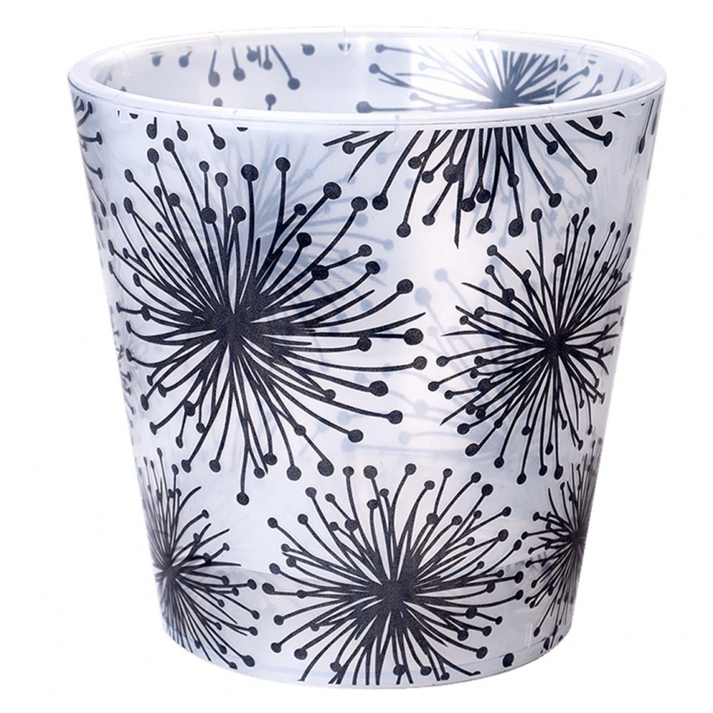 Вазон пластик Деко d16x15,5 см з декором Этно круглый прозрачный 1,8 л Алеана (114047)