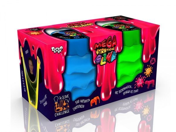 Маса для ліплення Danko Toys Mega Stretch Slime 2 банки укр. (6) в асортименті