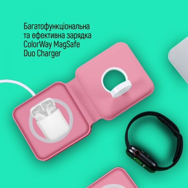 Беспроводное зарядное устройство ColorWay MagSafe Duo Charger 15W for iPhone розовое (CW-CHW32Q-PK)
