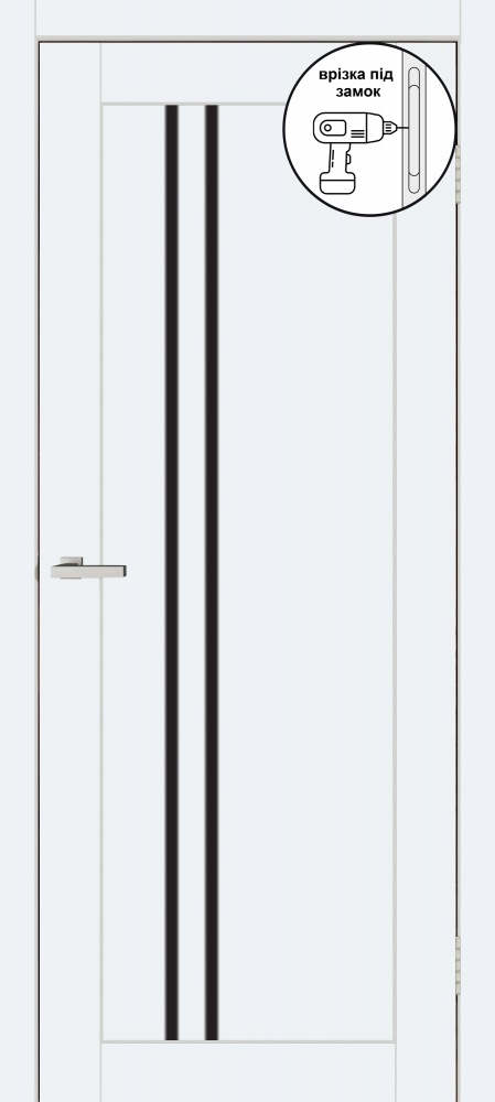 Дверне полотно ОМіС Lego 05 BG (з фрезеруванням п/з 96/85) ПО чорне скло 800 мм білий гладкий