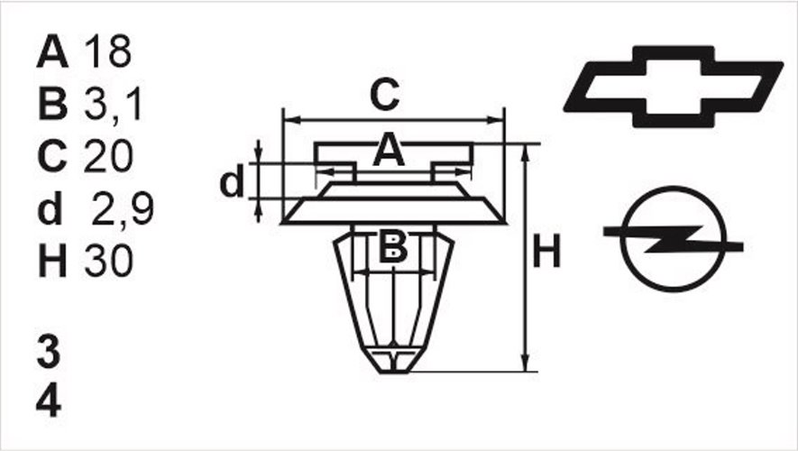 Клипса нажимная внутренняя (обшивка, обшивка дверей) Romix (B22645)