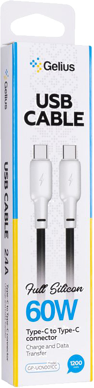 Кабель Gelius Full Silicon GP-UCN001CC Type-C to Type-C (60W) 1,2 м чорно-білий (00000092315)