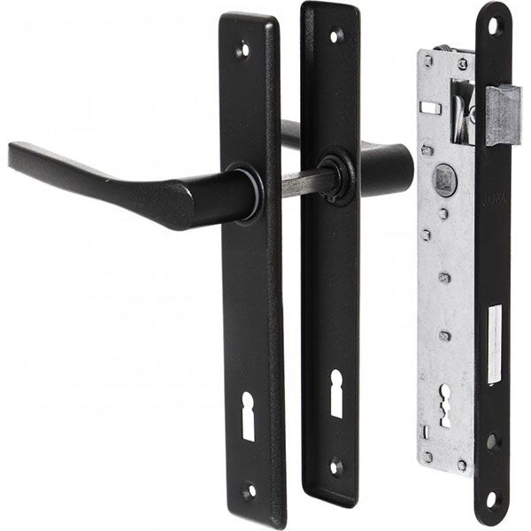 Замок врезной узкопрофильный с ручками Jania 90/22 ЗВ990 90 мм черный