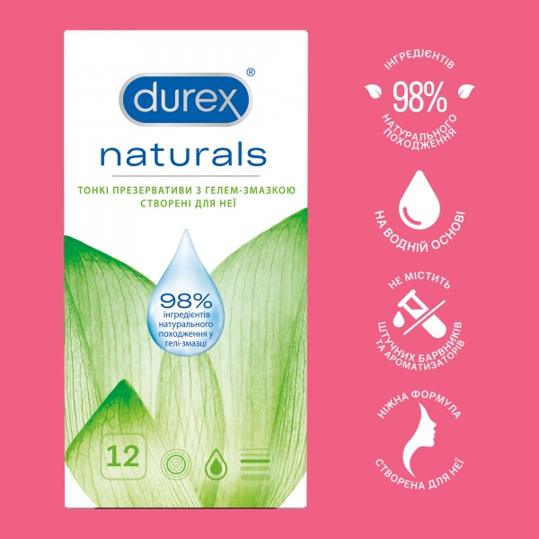 Презервативы Durex с гелем-смазкой Naturals (тонкие) 12 шт.