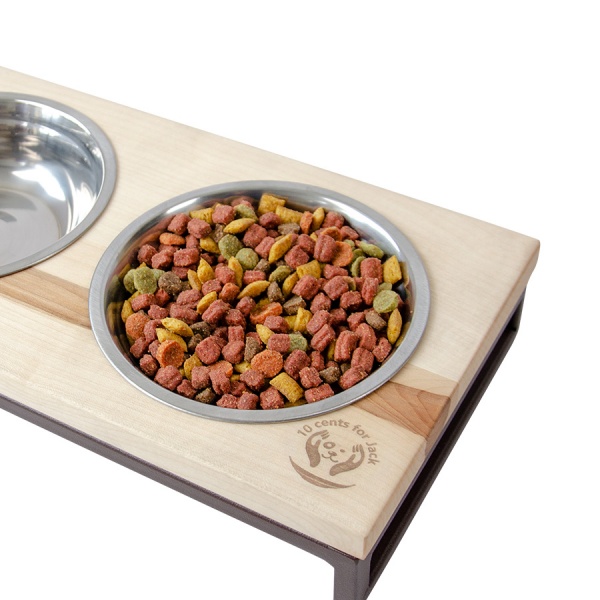 Кормушка 10 центів для Джека с мисками №2 XS, двойная, 2 х 250 мл, коричневый, метал, дерево, 31 х 16 х 5 см