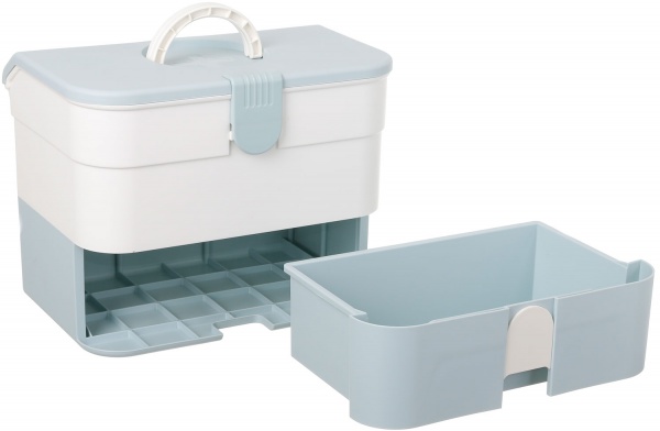 Органайзер для косметики многоуровневый с ящиками 32х20х25 см бело-голубой 