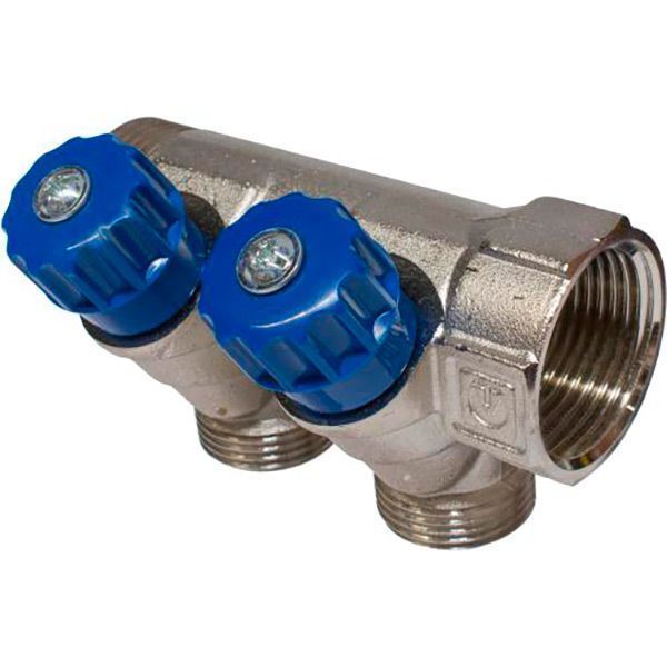 Коллектор Valtec с регулирующими вентилями 1” на 2 выхода евроконус 3/4