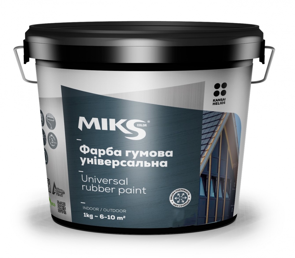 Універсальна гумова фарба акрилова MIKS Color мат біла RAL 9003 1,2кг
