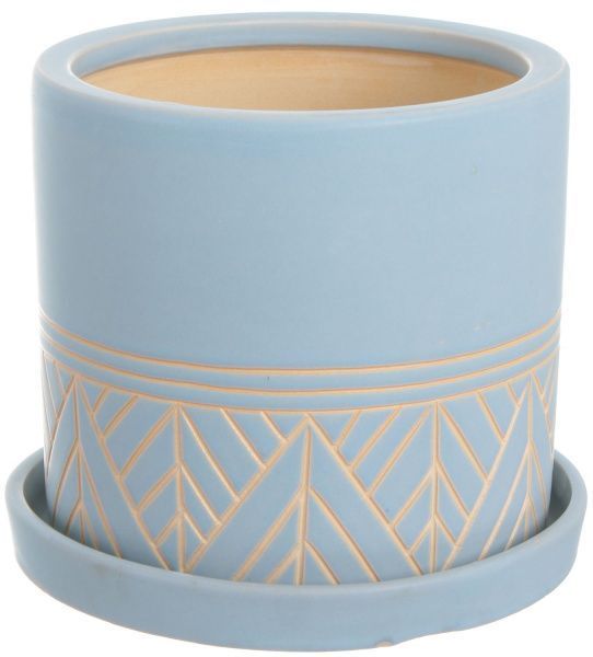 Горщик Viet Thanh Ceramic з блюдцем циліндр з різьбою 19x18 см VT.11370-2 круглий ніжно-блакитний