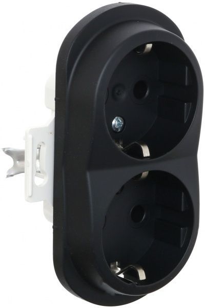 Розетка двойная с заземлением Aling-Conel Eon без шторок черный E604.E1