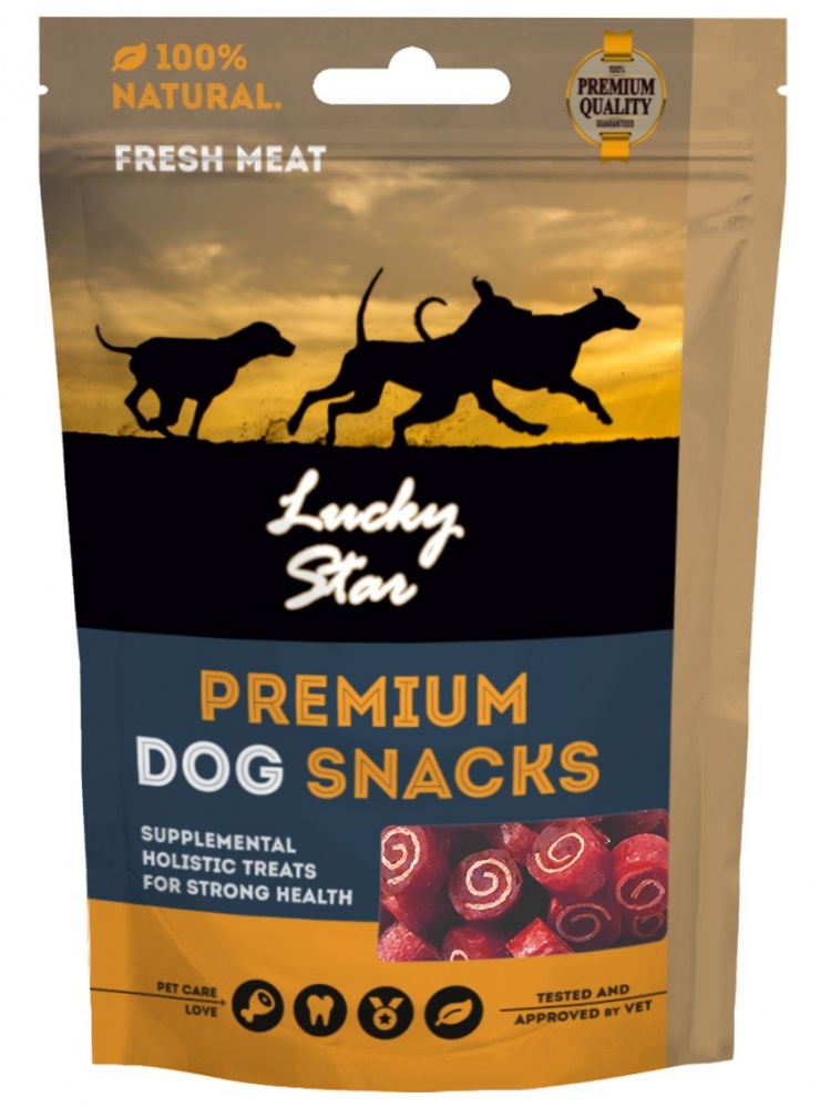 Лакомства полувлажные для собак Lucky Star миниролы с мягким мясом утки и щепы 1-2 см 85 г