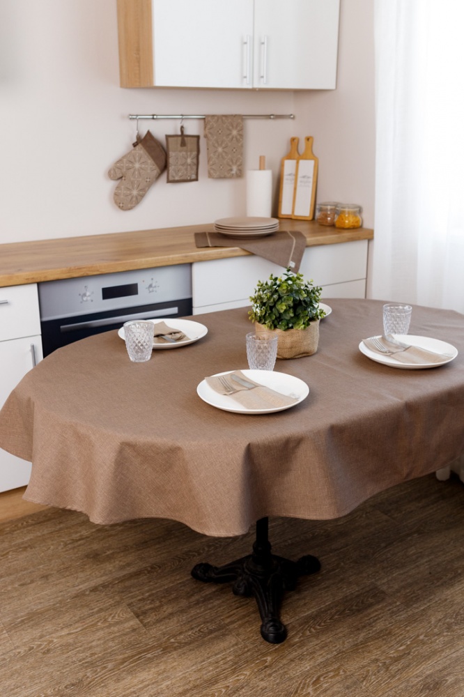 Скатерть овальная Корица Коричневая 133x180 см Прованс