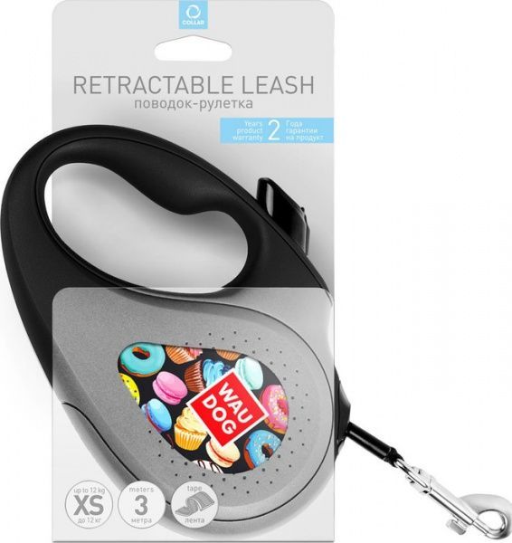 Поводок-рулетка WAUDOG с рисунком Пончики XS до 12 кг 3 м